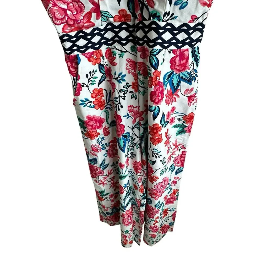 Eliza J Jumpsuit Sz 10 Floral Wide Leg NEW White Crispy Crisscross Cottagecore - Picture 8 of 11